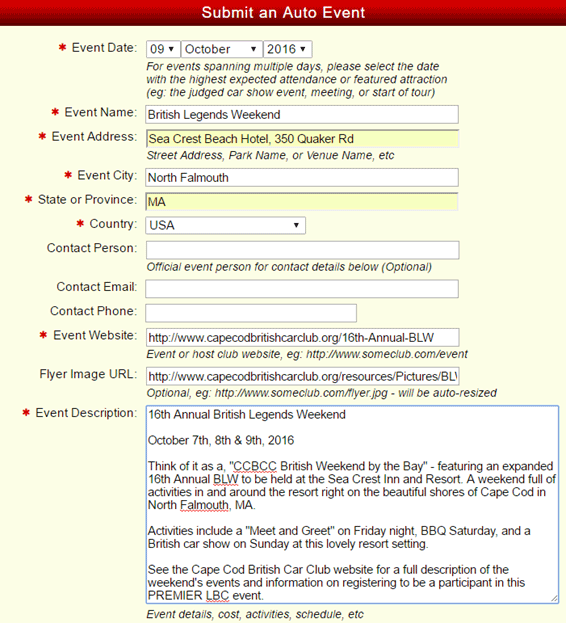 submit auto event form